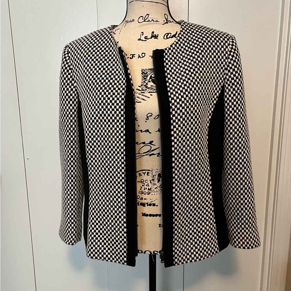 Work blazer, checkered print, black and white